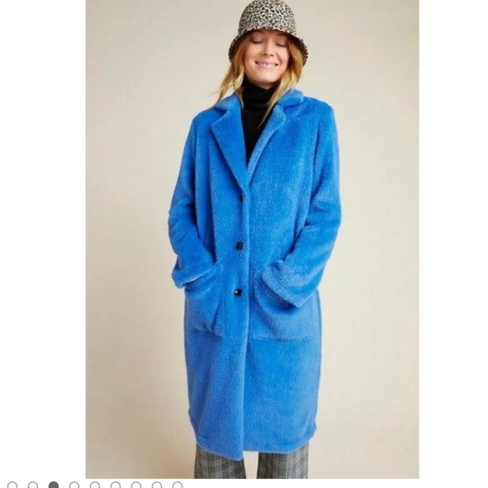 NWOT Sanctuary x Anthropologie Cobalt Blue Colleen Faux Fur Trench Coat